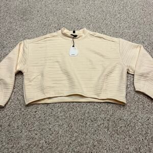 Prana Cropped Crewneck Ribbed Pullover in Light Cream